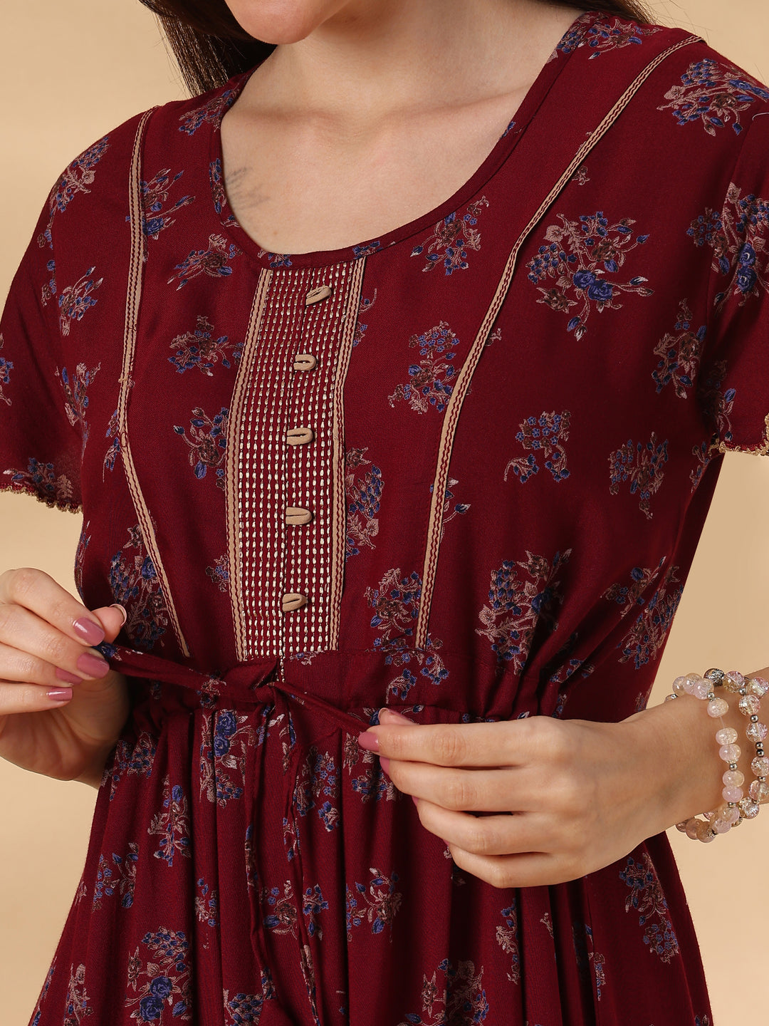 Blossom Maroon Alpine Designer Nighty for Women Relaxed Frock Style