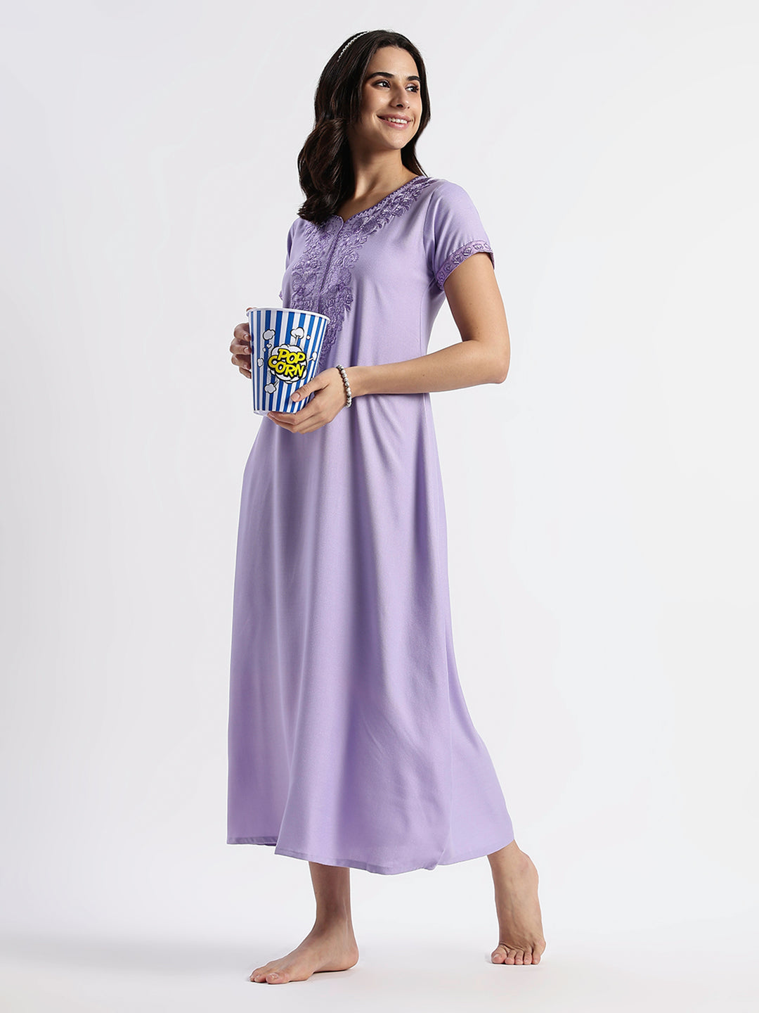 Sadabahar Peri Winkle Embroidered Nighty with Soft Alpine Fabric