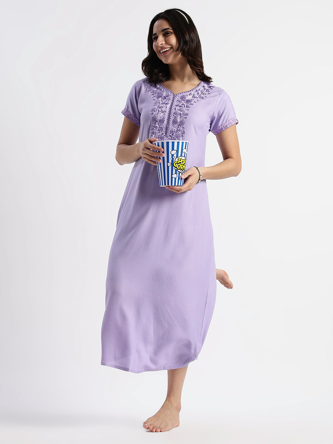 Sadabahar Peri Winkle Embroidered Nighty with Soft Alpine Fabric