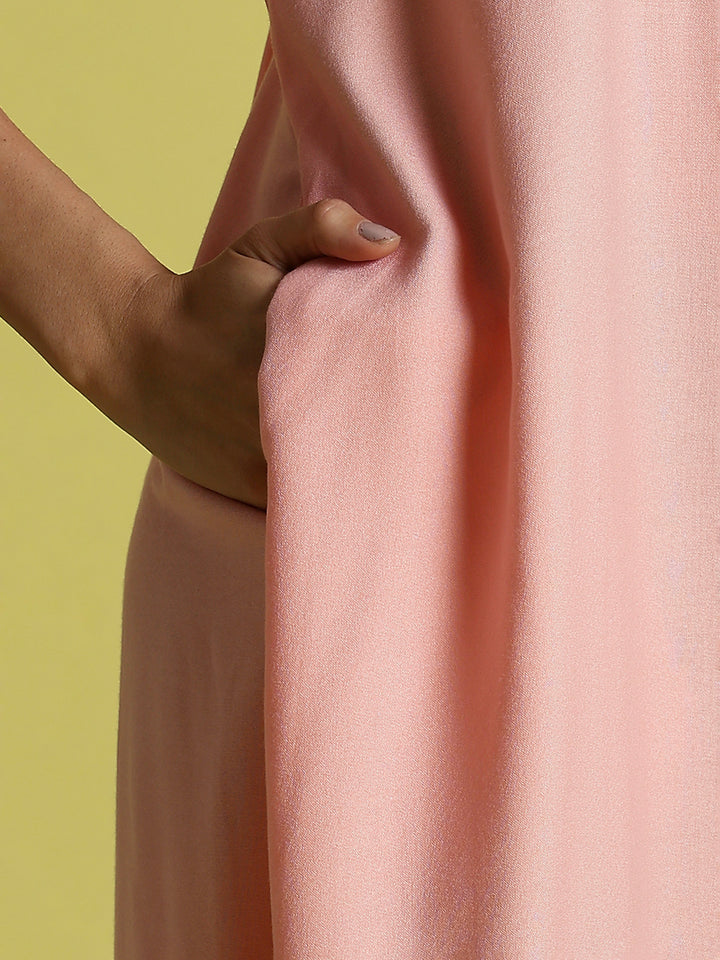 Sadabahar Peach Pink Alpine Embroidered Nighty for Women with Side Pocket