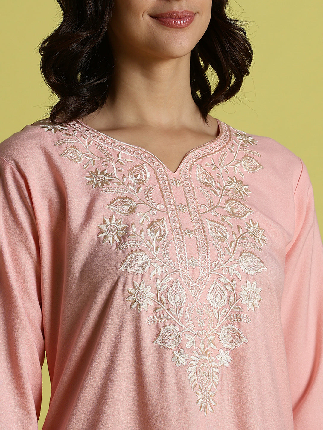 Sadabahar Peach Pink Alpine Embroidered Nighty for Women with Side Pocket