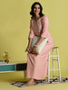 Sadabahar Peach Pink Alpine Embroidered Nighty for Women with Side Pocket