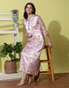 Powder Pink Floral Satin Nightdress for Women with Lace Cuff Detailing