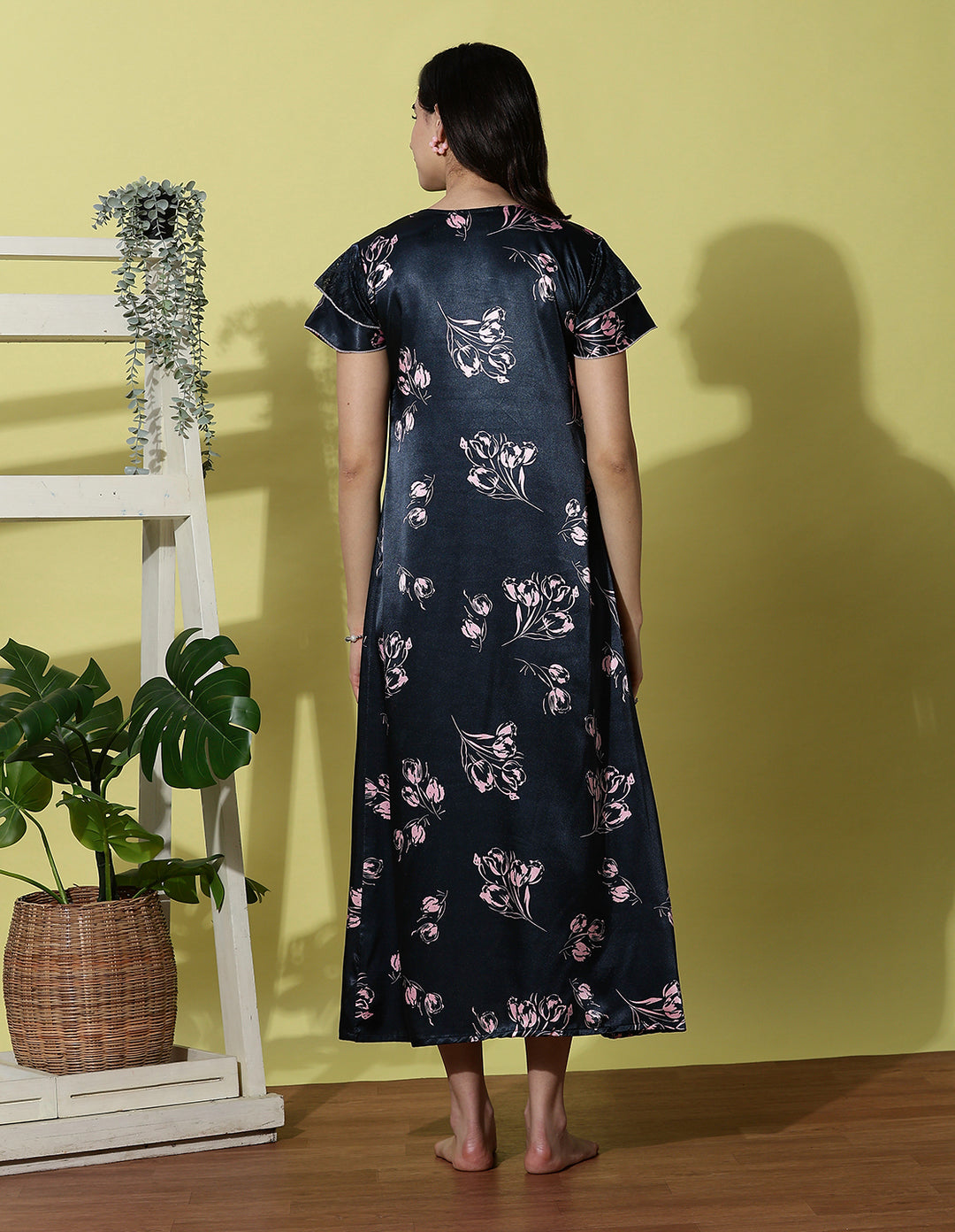 Navy Blue Satin Designer Nighty for Women Soft and Luxurious