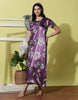 Orchid Purple Satin Nighty for Women with Lace Neck and Pocket