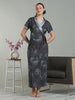 Charcoal Mist Viscose Blend Housecoat with Floral Sketch Print for Women