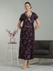 Prussian Fig Viscose Blend Housecoat with Floral Sketch Print for Women