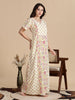 Pure Cotton Jaipuri Nighty for Women in Cream Pink Floral Print