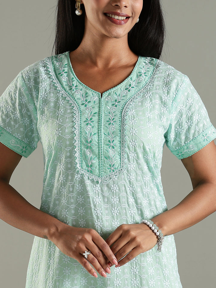 Mint Green Pure Cotton Chikankari Nighty for Women Breathable and Stylish