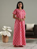Printed Pink Pure Cotton Nighty for Women with Pocket