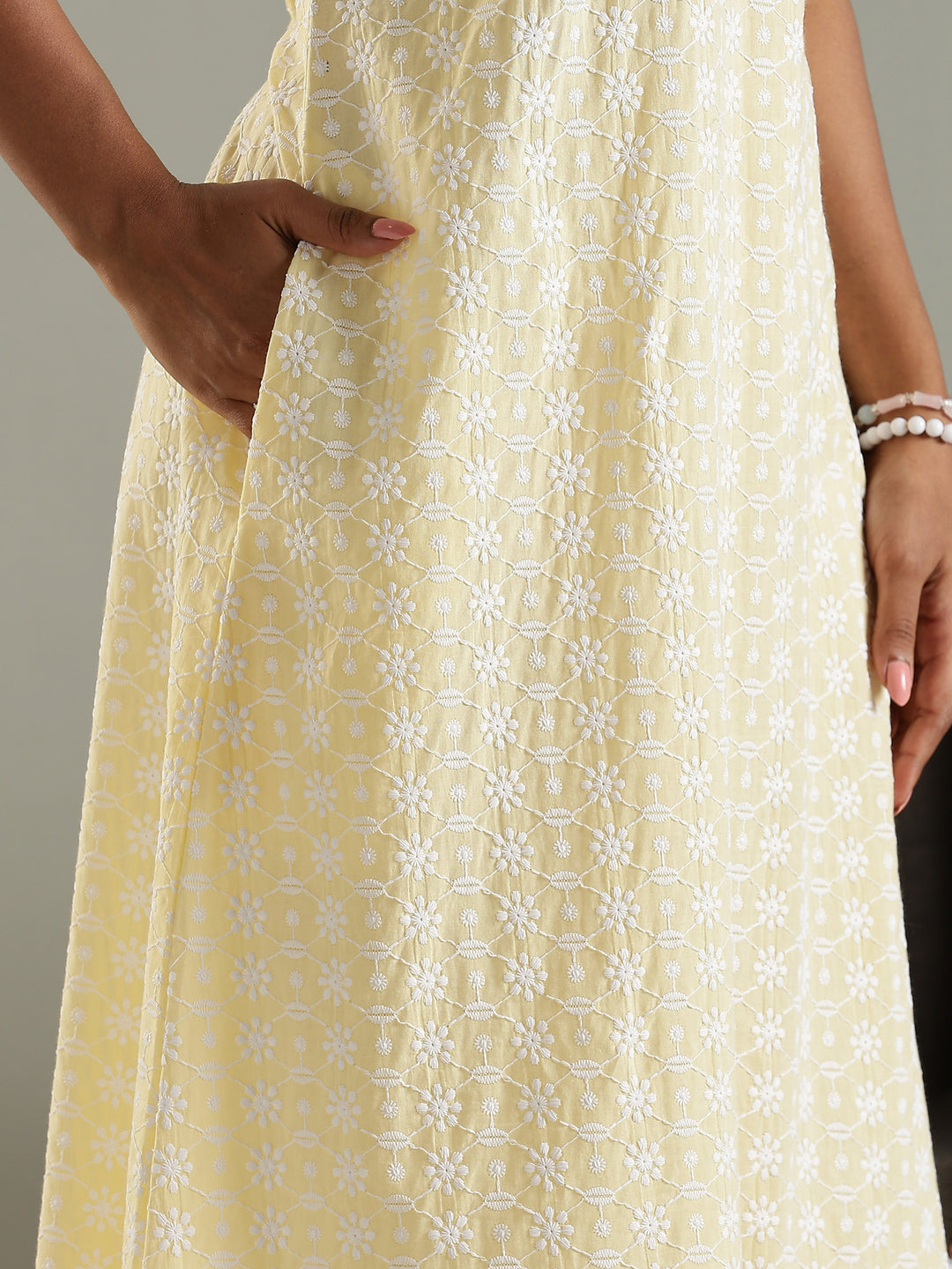 Soft Yellow Pure Cotton Chikankari Nighty for Women Comfortable and Elegant