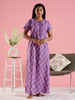 Cotton Nighty for Women in Purple with Printed Design and Pocket