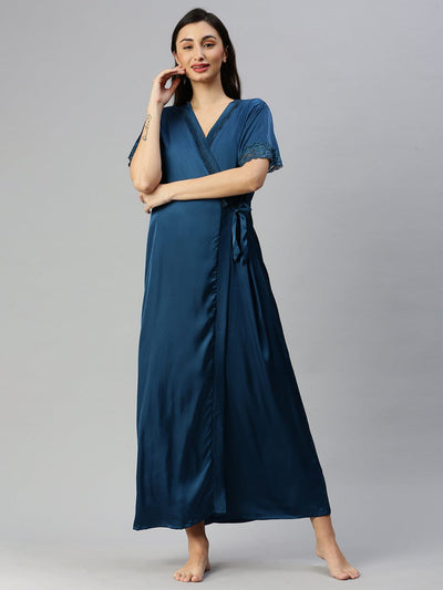 Satin luxury robe with Long Gown | Turquoise Blue