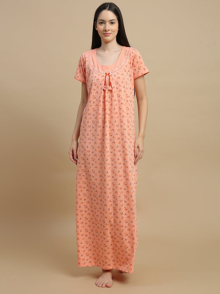 Floral Cotton Blend Designer Nighty for Women Soft Maxi Comfort