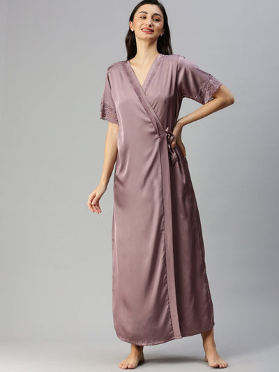 Satin luxury robe with Long Gown | Light Purple