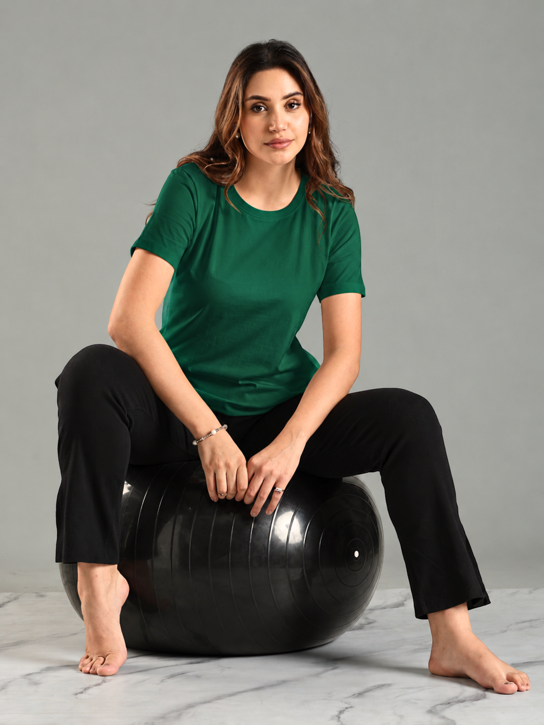 Green Hosiery Cotton Long T Shirt Nighty with Side Pocket