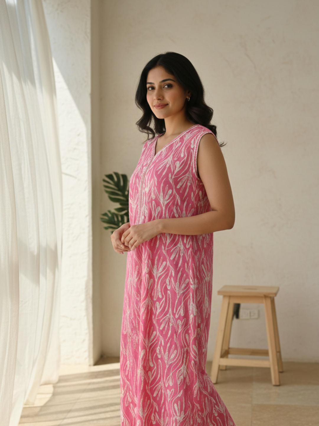 Raspberry Floral Alpine Nighty for Women A Line Summer Nighty