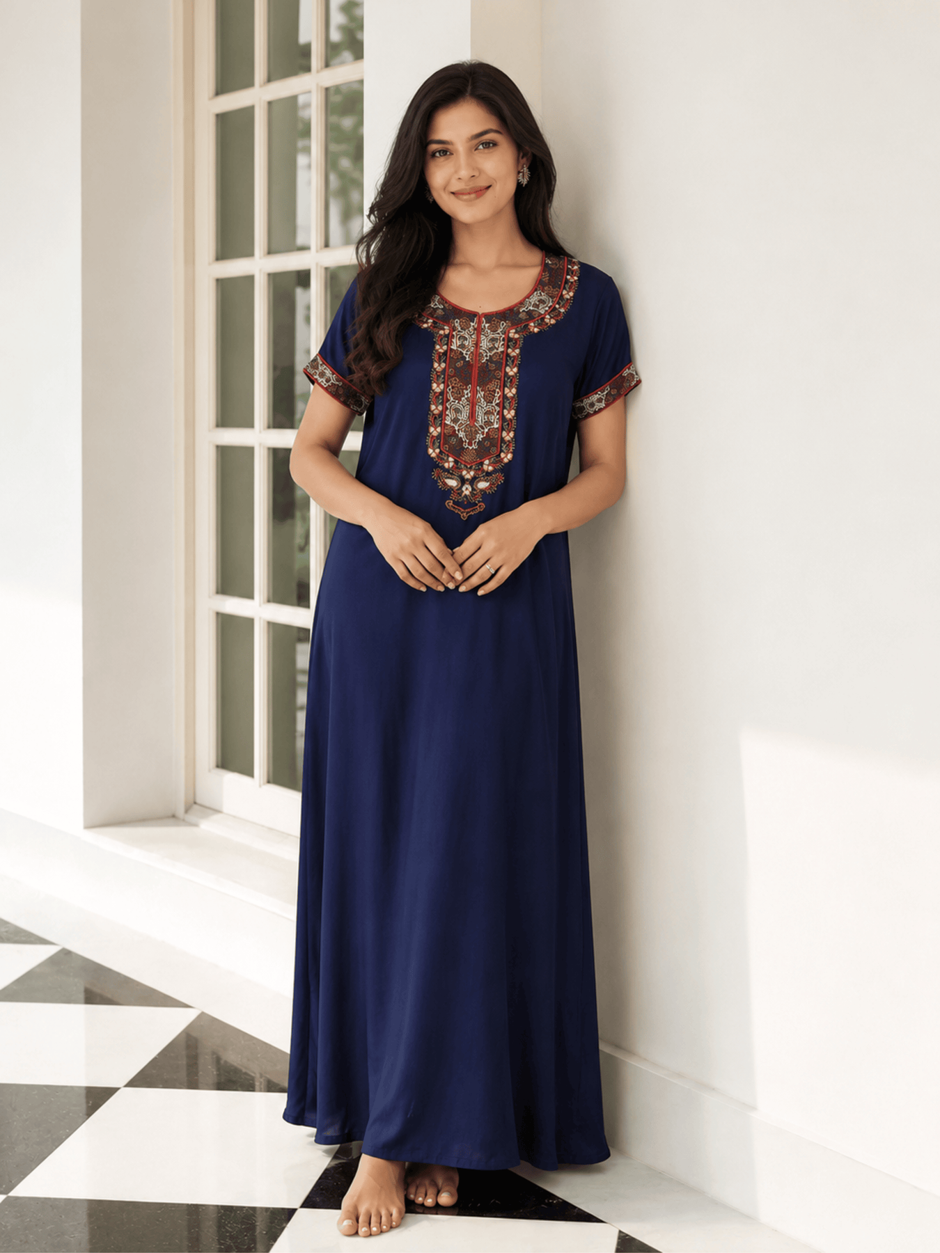 Buy Alpine Midnight Blue Heritage Designer Nighty For Women