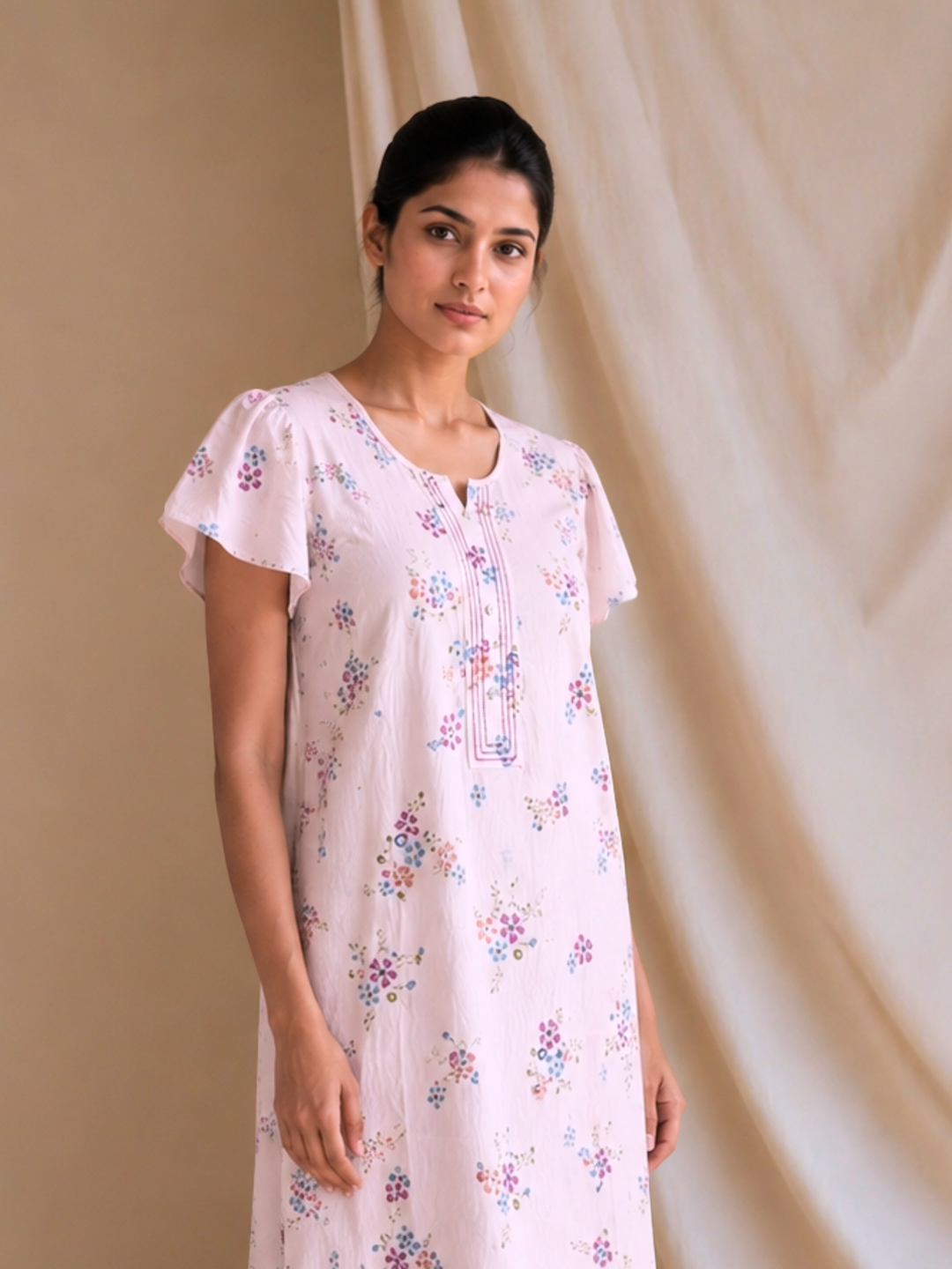 Meadow Rose Floral Crush Cotton Nighty for Women Comfortable Fit