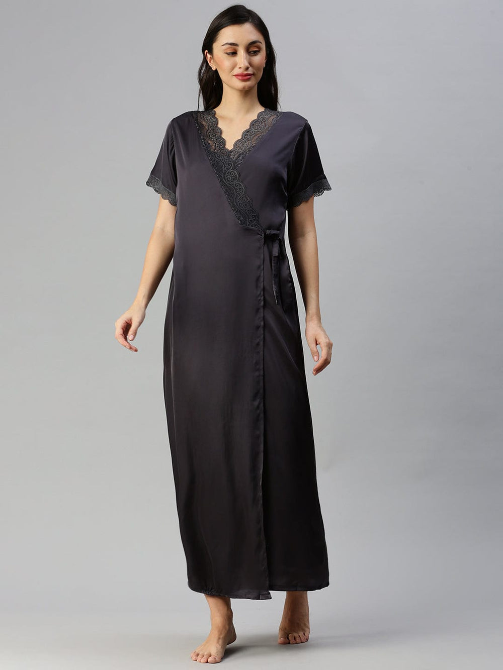  Long Robe Long Gown  Sexy Nighty Honeymoon - Buy Black Bridal Nightwear Honeymoon- 9shines label 