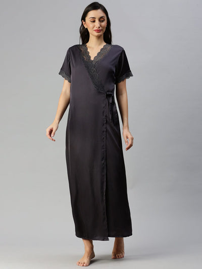 Satin luxury robe with Long Gown | Black
