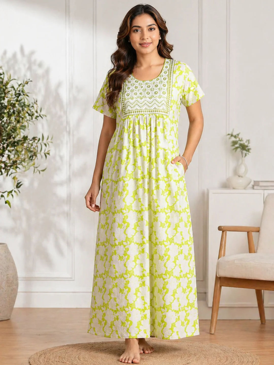 Buy Lime Green Pure Cotton Nighty For Women Online Worldwide Cotton / M/40