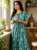 Aqua Lake Floral Alpine Nighty with Drawstring Waist & Side Pocket