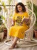 Vibrant Fire Yellow Cotton Printed Short Nighty for Women