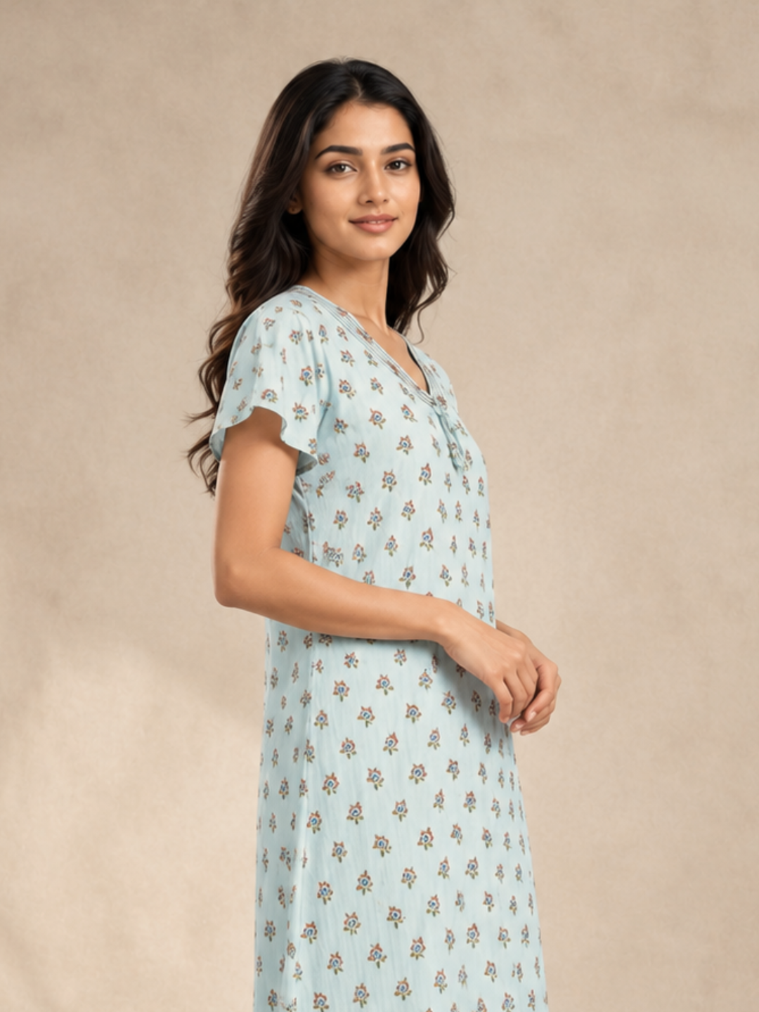 Green Buti Print Bamboo Feel Crush Cotton Nighty for Women
