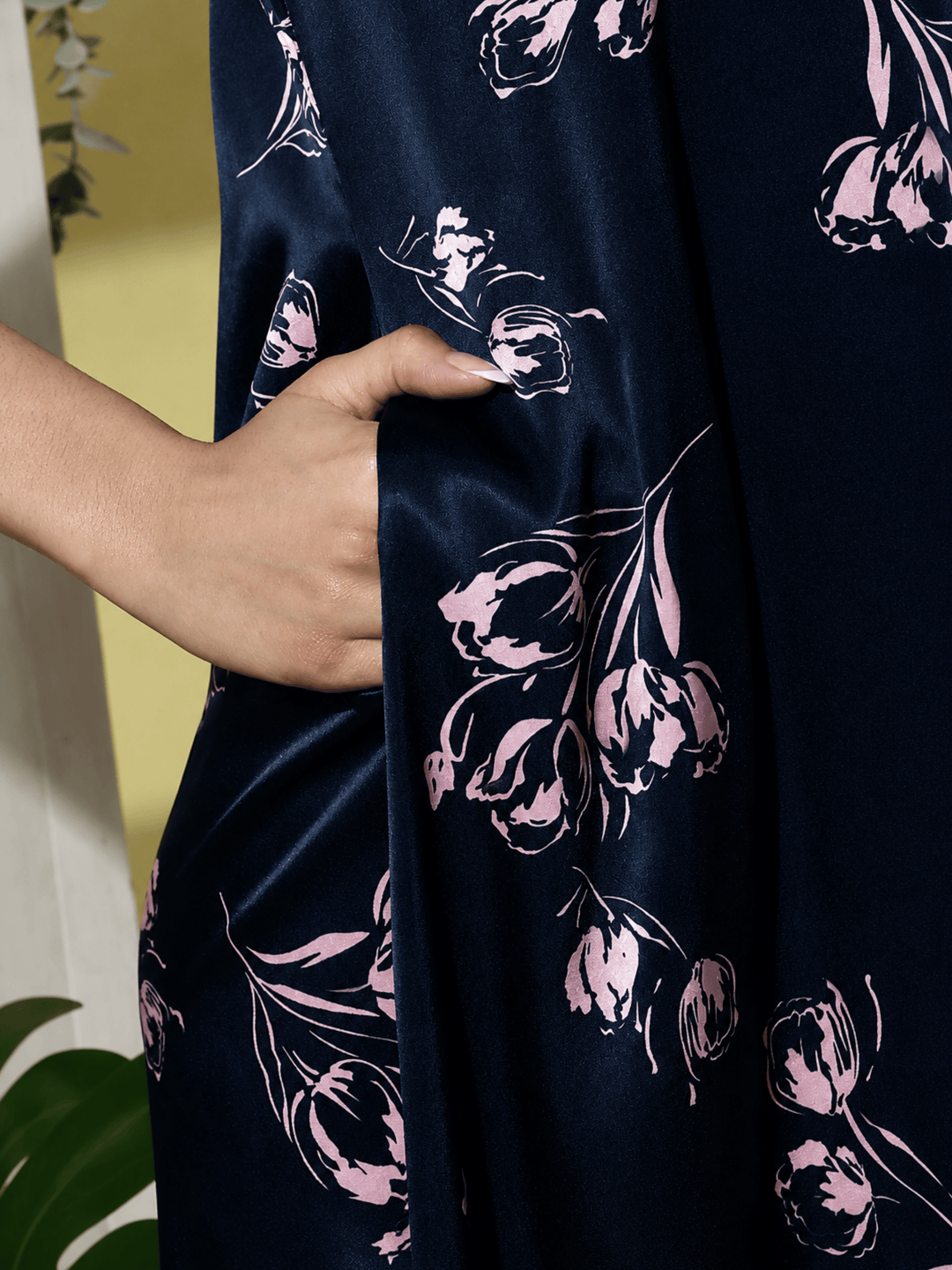 Navy Blue Satin Designer Nighty for Women Soft and Luxurious