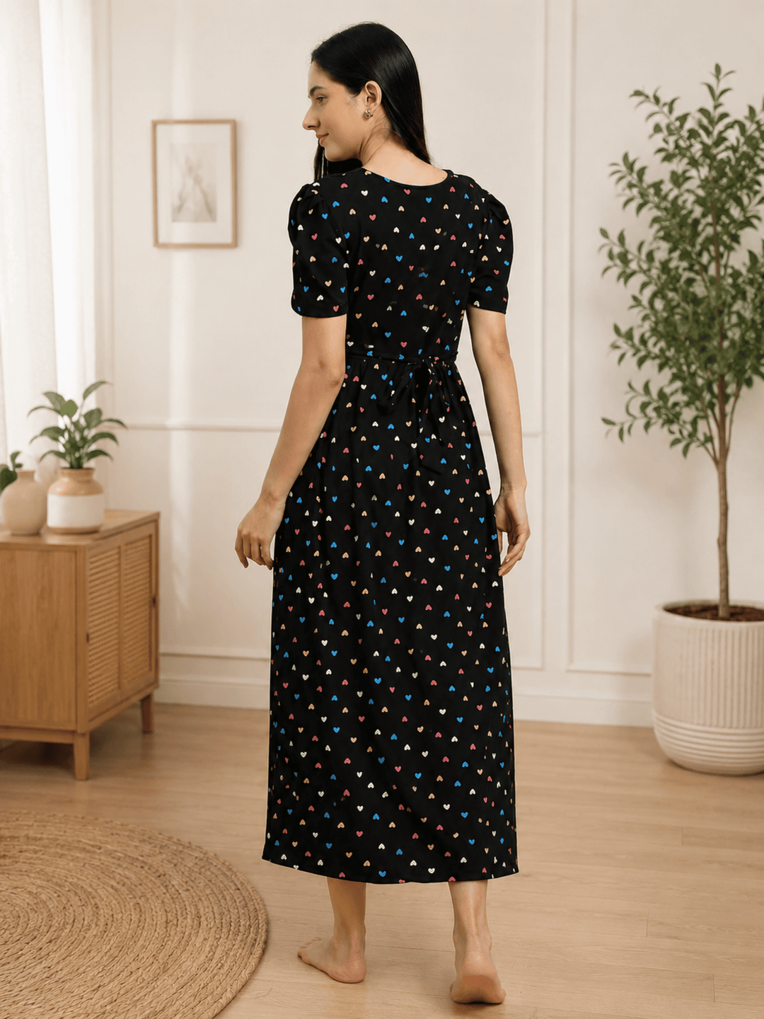 Black Sweetheart Hosiery Cotton Maternity Short Nighty for Women