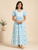 Ocean Breeze Pure Cotton Maxi Nighty with Floral Detailing