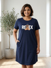 Dark Navy Cotton Nighty for Women Relaxed Fit Graphic Print