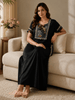 Regal Black Alpine Designer Nighty for Women with Embroidered A Line Fit