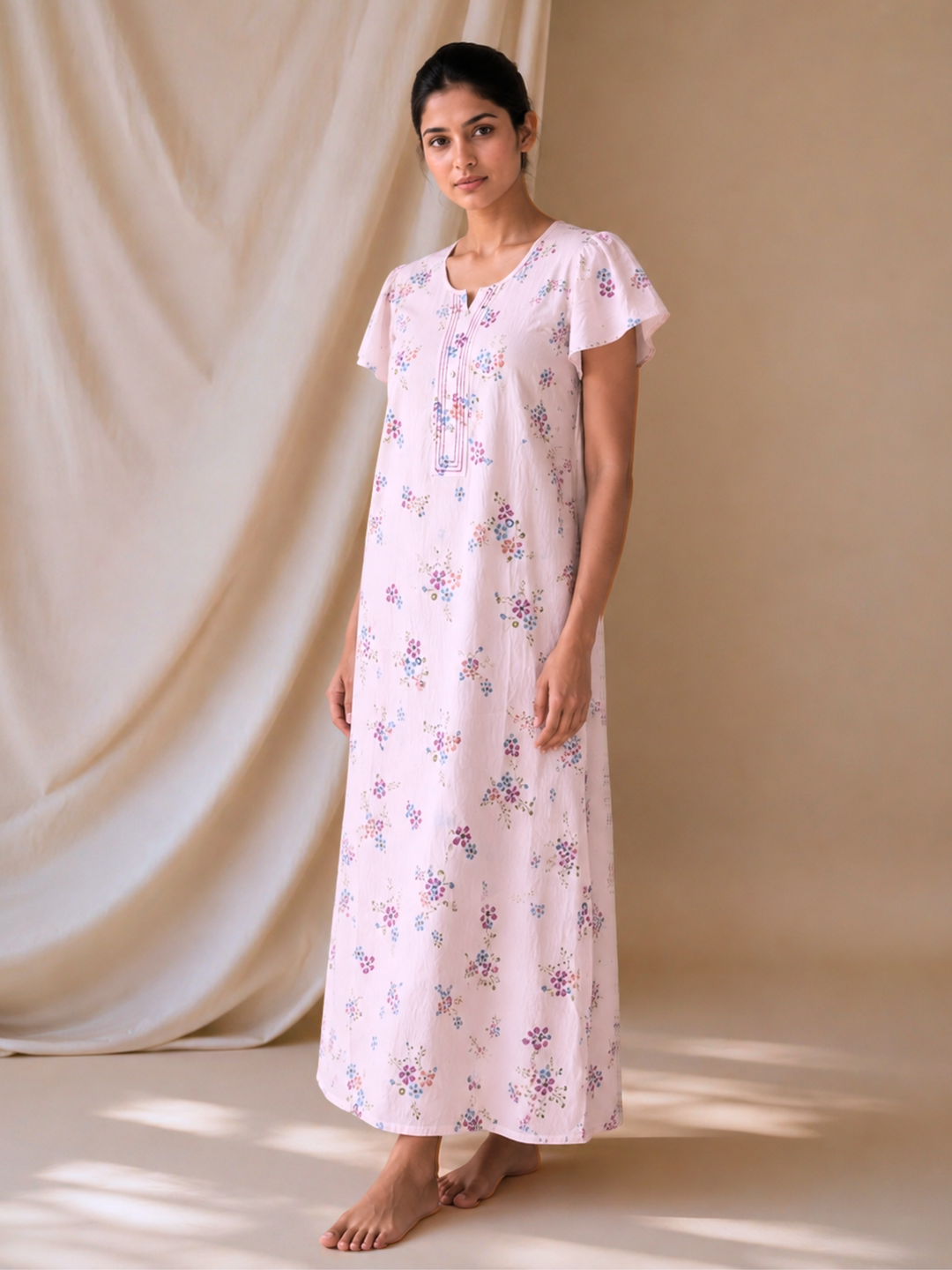 Meadow Rose Floral Crush Cotton Nighty for Women Comfortable Fit
