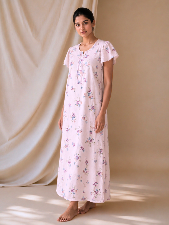 Meadow Rose Floral Crush Cotton Nighty for Women Comfortable Fit