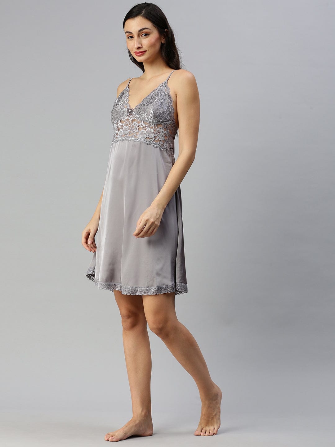 Satin luxury Short robe with Short Gown | Sliver