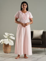 Blush Pink Pure Cotton Chikankari Nighty for Women Luxurious and Comfy
