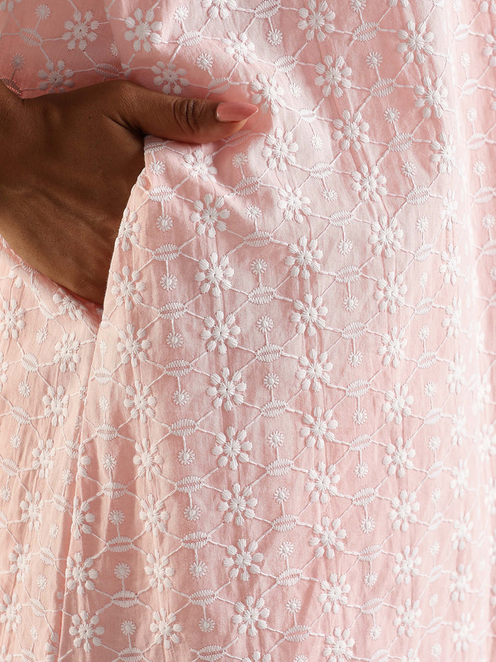 Cozy Pink Pure Cotton Chikankari 3xl Nighty for Women