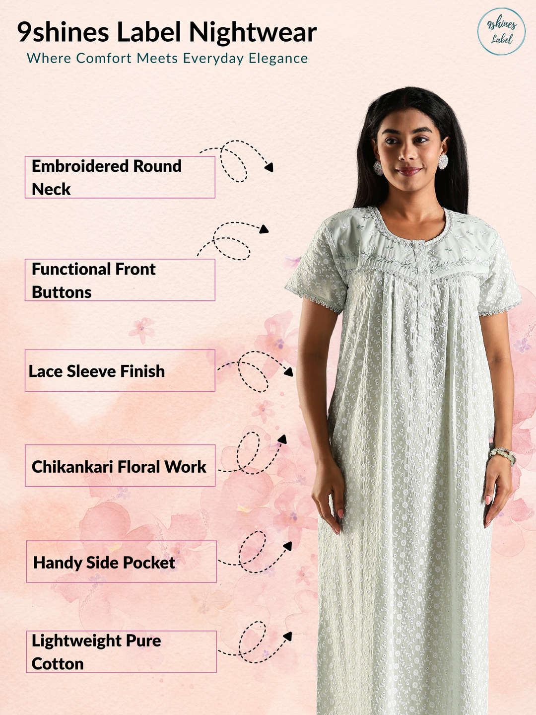 Soft daily wear pastel green 100% pure cotton nighty