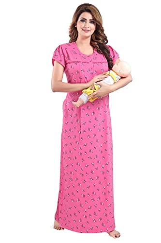 Cotton Blend Maternity Nighty | Pink Square