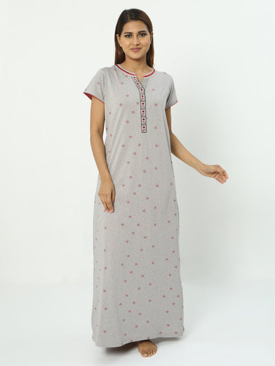 Hosiery Cotton Designer Nighty Grey