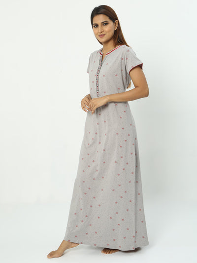 Hosiery Cotton Designer Nighty Grey