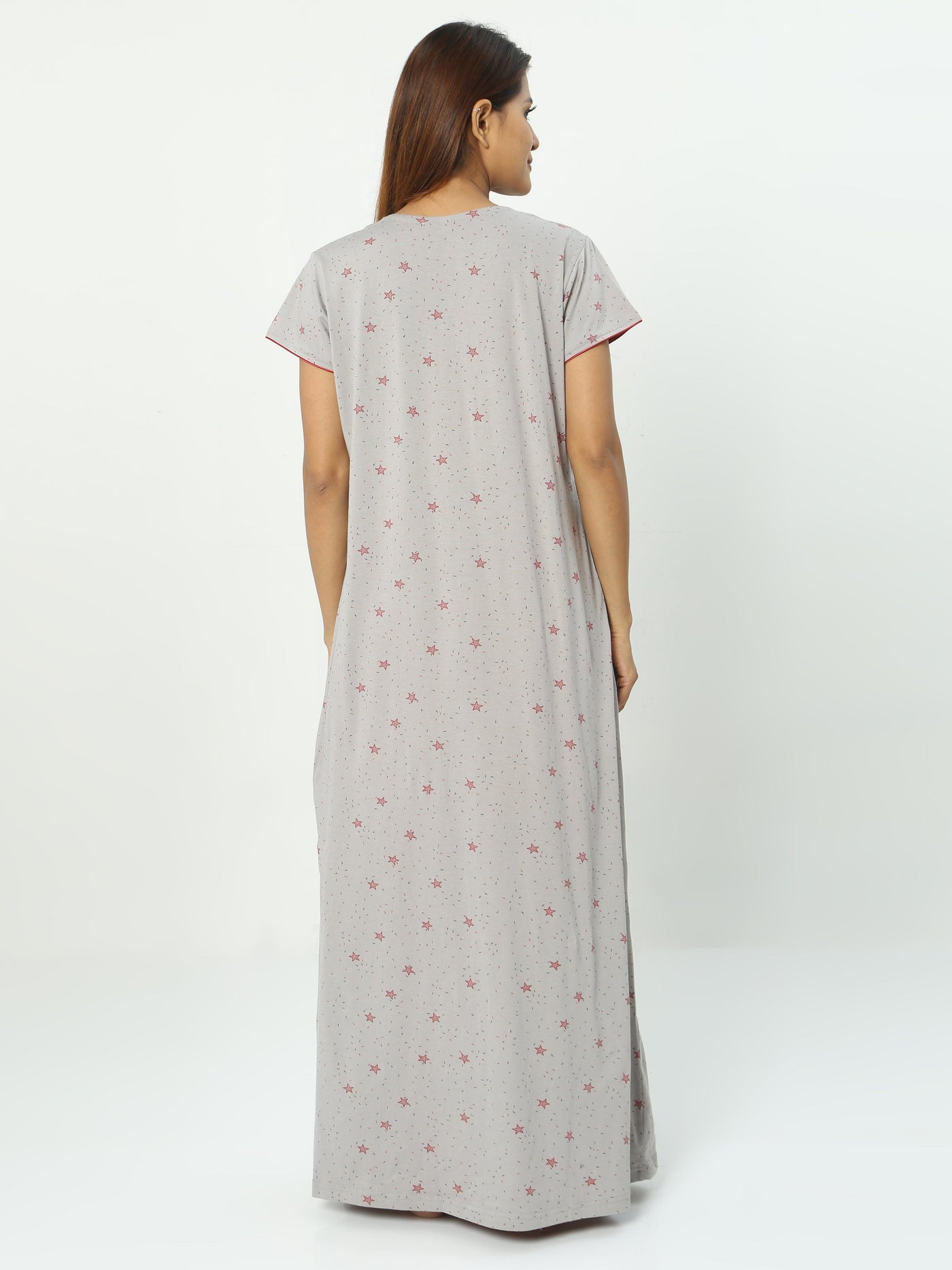Hosiery Cotton Designer Nighty Grey