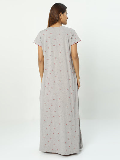 Hosiery Cotton Designer Nighty Grey