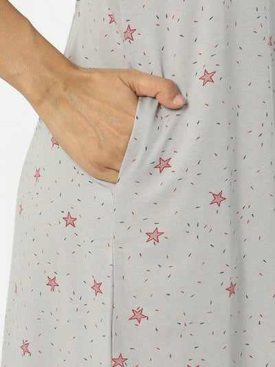 Hosiery Cotton Designer Nighty Grey