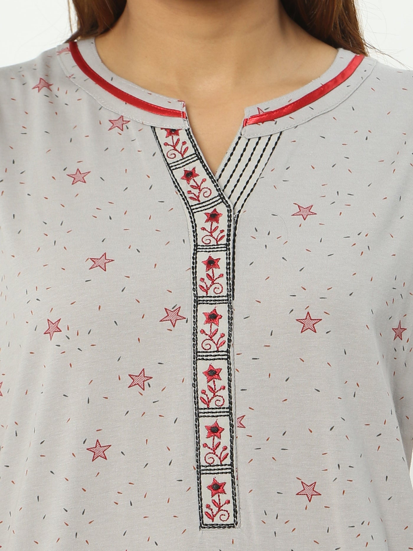 Hosiery Cotton Designer Nighty Grey