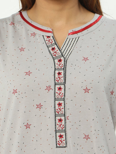 Hosiery Cotton Designer Nighty Grey