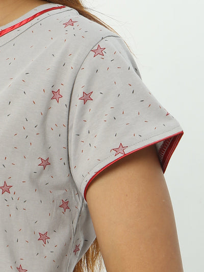 Hosiery Cotton Designer Nighty Grey