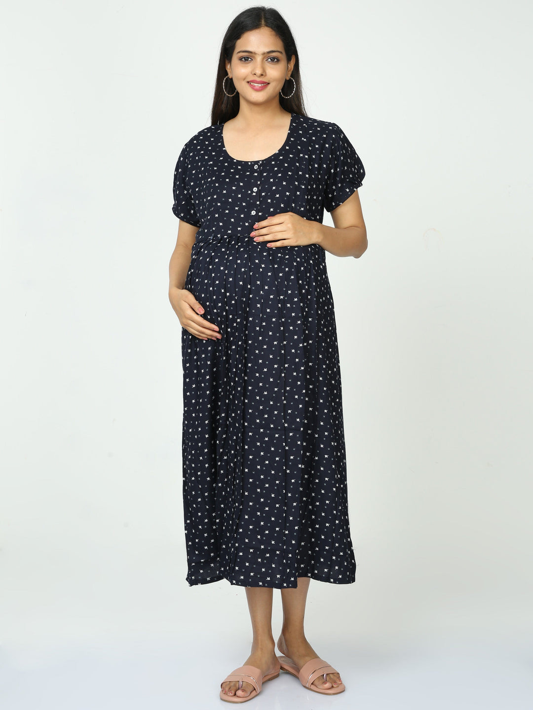  Maternity Dress  maternity nighty - Rayon Maternity Feeding Nighty Blue Navy- 9shines label 